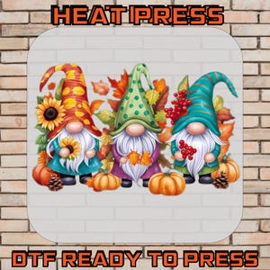 Fall Gnome Trio DTF Transfer: Autumn Pumpkin Thanksgiving Shirt