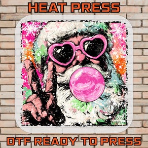 Santa Bubblegum Ready To Press Retro Christmas Peace DTF Transfer