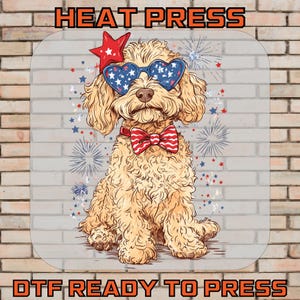 Patriotic Dog Shirt DTF Transfer, Golden Retriever American Flag Glasses Ready To Press,  USA Coquette Flag Dog Shirt ,Iron On Transfer