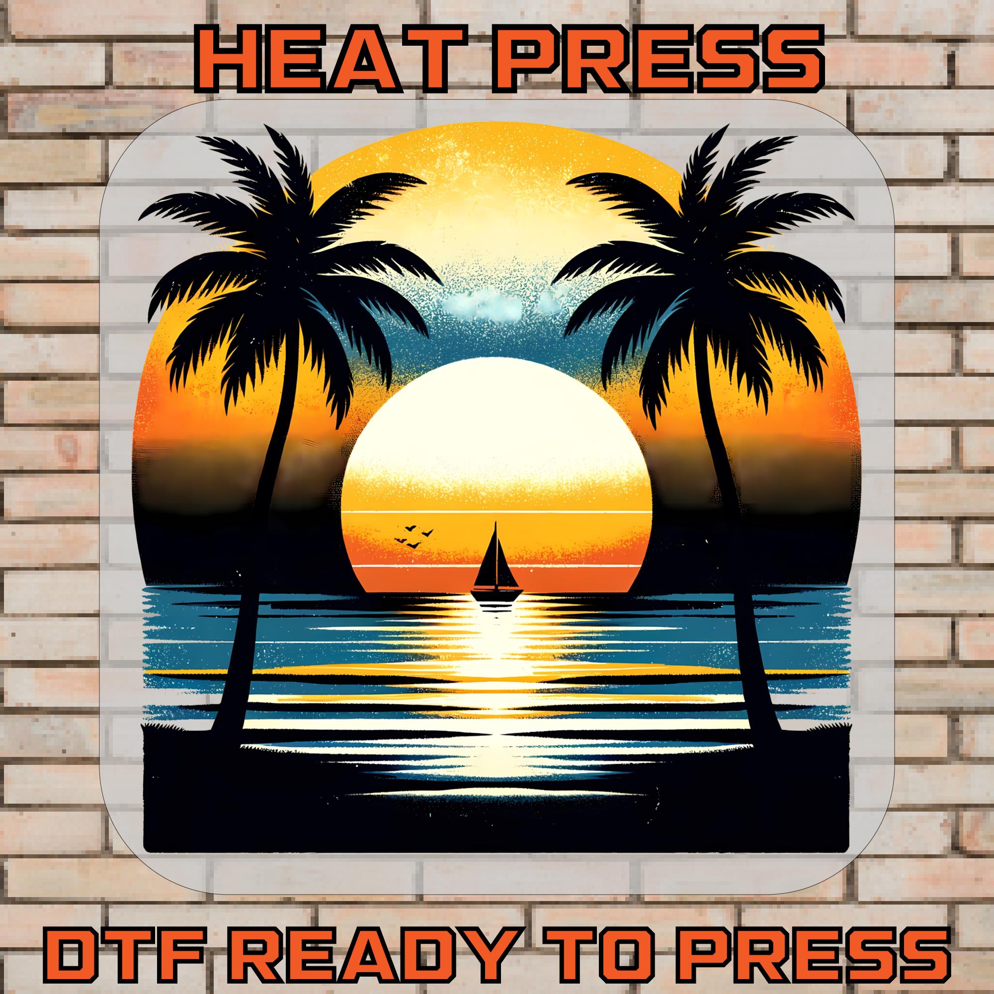 Sunset Sail Palm Beach Ready To Press, Tropical Ocean DTF Transfer, Summer Vibes Shirt, Coastal Life Iron On Transfer, Heat Press, DTF Print