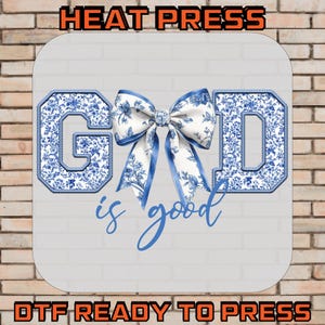 God Is Good DTF Transfer: Blue Tile Christian Shirt Iron-On