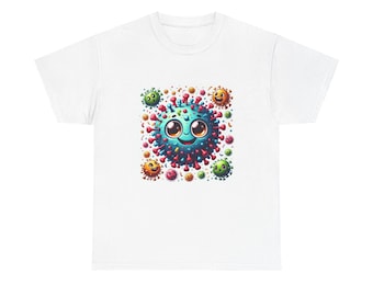 Camiseta con estampado de virus adorable, camiseta divertida para la cuarentena, camiseta con humor, camiseta unisex de algodón grueso, ropa con microbios de dibujos animados.