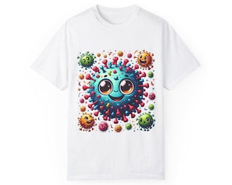 Camiseta unisex con un simpático personaje de virus, camiseta divertida con humor para la cuarentena, regalo para amantes de la ciencia, camiseta para clubes de ciencia, ropa con diseño viral.
