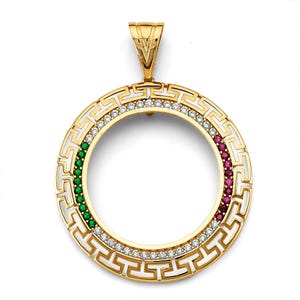 14K Yellow Gold Greek Key Design Bezel Pendant for 50 Peso Coin | Solid Gold Coin Frame | Mexican 50 Pesos Coin Holder | Gold Coin Setting