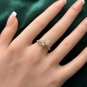 14k Gold Bee Ring Size 7 | CZ Bee Jewelry Women | Dainty Gold Insect Ring | Real Gold Honeybee Ring | Cute Bee Gift | Animal Lover Jewelry