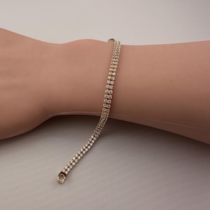 14k Gold Dainty Tennis Bracelet l CZ Diamond Look Line Bracelet l Real Gold Cubic Zirconia Bracelet – 7.25&quot; Gold Tennis Bracelet for Women