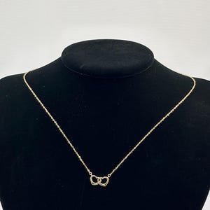 14k Gold Double Heart Necklace: Minimalist Interlocking Pendant, Adjustable Chain