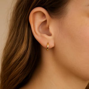 14K Gold Dainty Huggie Earrings l Small Hoop Earrings 8mm 10mm 11mm 12mm l Gold Sleeper Hoops | Tiny Cartilage Earrings | Everyday Jewelry