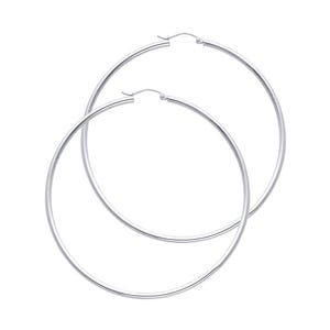 14k White Gold Hoop Earrings l Lightweight Round Tube Hoops l Multiple Sizes 13mm–65mm l Real Gold Earrings l Everyday Jewelry Gift