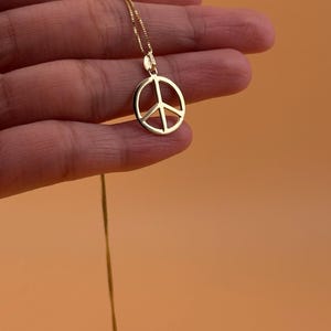 14K Gold Peace Sign Pendant: Dainty Hippie Necklace Charm