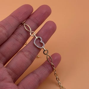 14k Gold Heart Bracelet: Diamond-Cut Charm, 7.25” Solid Gold Jewelry