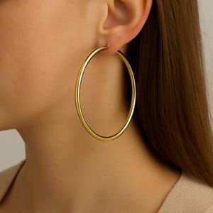 14K Gold Endless Hoop Earrings 2mm | Real Gold Hoops in 15-65mm Sizes | Lightweight Gold Hoops | Classic Minimalist Gold Earrings for Women