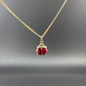 14k Gold Dainty Ladybug Pendant l Hollow Red Enamel Charm l Lucky Insect Jewelry l Minimalist Necklace Charm l Real Gold Gift for Her