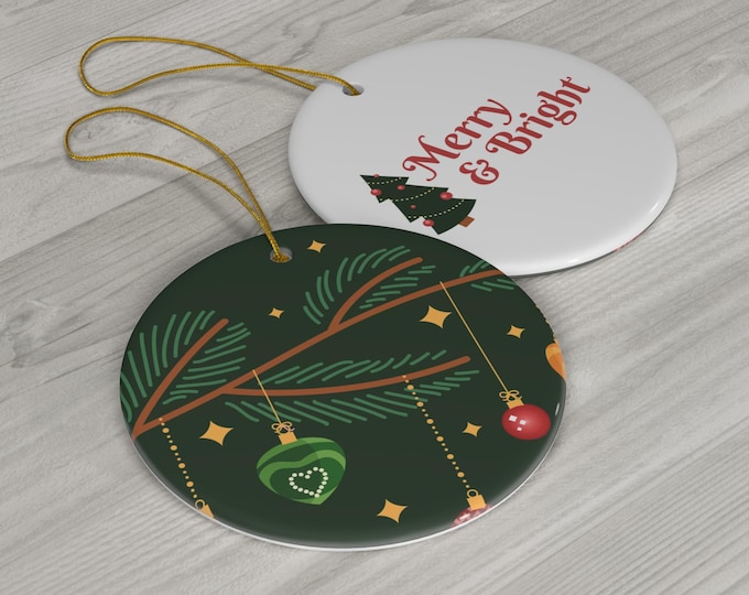 Festive Ceramic Christmas Ornament: Merry & Bright Holiday Decor