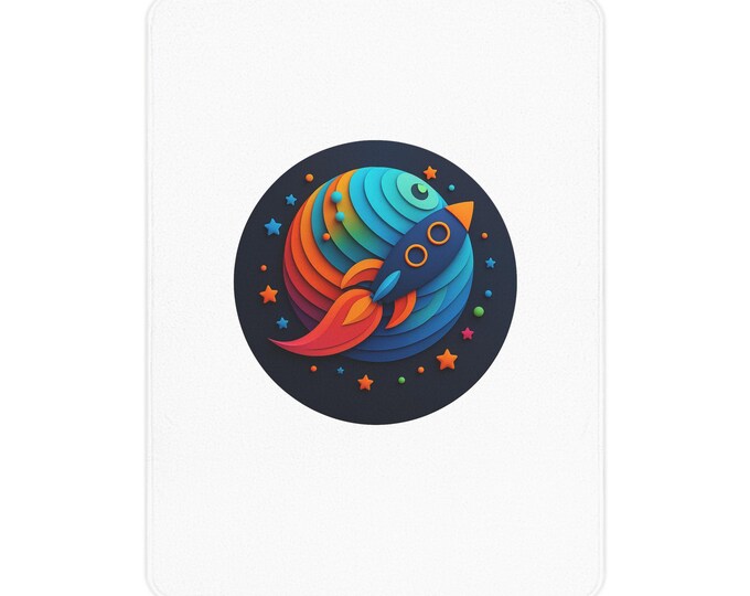 Colorful Rocket Toddler Blanket, Space-Themed Baby Blanket, Starlight Nursery Decor