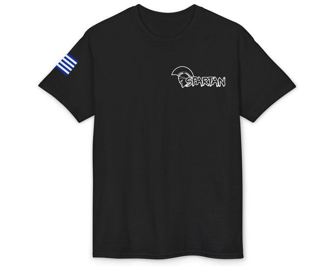 Spartan Helmet T-Shirt | Greek Meander Sleeve Flag
