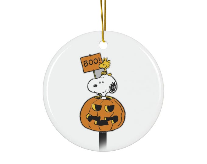 Halloween Ceramic Ornament, Festive Decorations, Snoopy and Woodstock, Fall Decor, Pumpkin Charm, Boo Sign