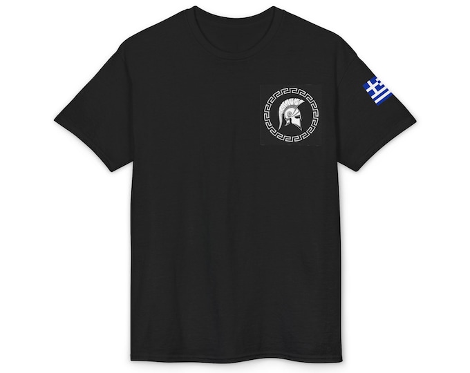 Spartan Helmet Crest T-Shirt | Greek Flag Sleeve
