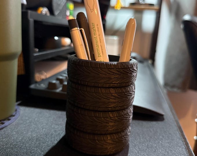 Tire Stack Pen Holder - Industrial Desk Organizer, Eco-Friendly Gift for Gearheads