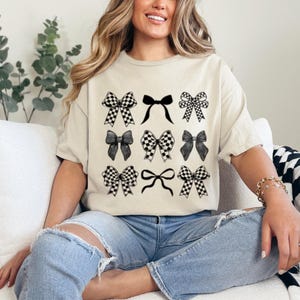 Checkered Bow T-Shirt, Coquette Bow Shirt, Bows Shirt, Black Bow Shirt, Retro T-Shirt