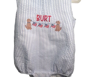 Personalized Baby Boy Seersucker Romper, Monogrammed Patriotic Baby Boy Bubble, 4th of July Outfit
