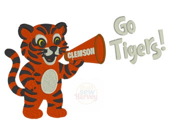 Clemson Go Tigers Vintage Digital Embroidery Design, Clemson University Baby Tiger Embroidery Design, Cute Baby Tiger Embroidery Design