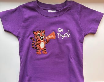 Custom Embroidered Baby Toddler Shirt, Clemson University Shirt, Short Sleeve Boy Girl T-Shirt, Custom Designed Vintage Go Tigers Shirt