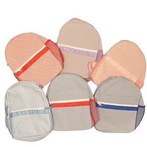 Sac à dos personnalisé à monogramme pour tout-petit, sac à dos preppy en seersucker, cartable d'école classique pour tout-petits mignons, cadeau pour tout-petits, garçons filles