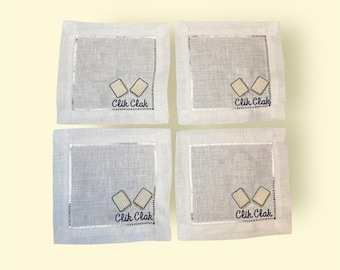 Clik Clak Linen Cocktail Napkin Set | Embroidered Mahjong Coasters