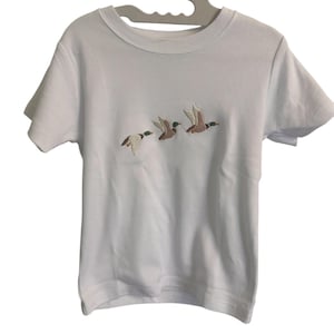 Custom Embroidered Baby Toddler Shirt, Mallard Flying Duck T-Shirt, Short Sleeve Boy, Mallard Ducks Bubble Romper