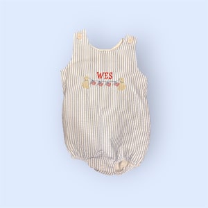 Mono de seersucker personalizado para bebé niño, monograma patriótico para bebé niño, atuendo para el 4 de julio