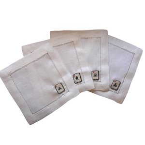 Mahjong &quot;NEWS&quot; Embroidered Hemstitched 6x6 Cocktail Napkins (Set of 4)