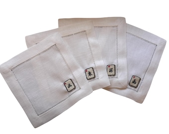 Servilletas de cóctel Mahjong "NEWS" bordadas con vainica de 15x15 cm (juego de 4)