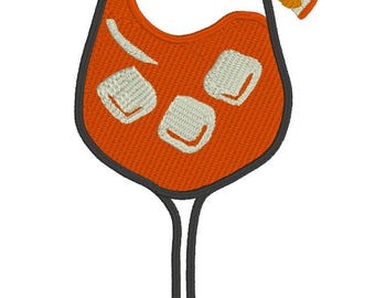 4 Sizes - Aperol Spritz Embroidery Design File Sloshy Cocktail Embroidery