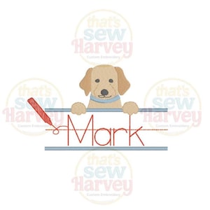Back to School Golden Retriever Puppy Embroidery Design, School Writing, Notebook Paper, Toddler Shirt Sketch, Dog, Machine Embroidery File