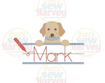 Back to School Golden Retriever Puppy Embroidery Design, School Writing, Notebook Paper, Toddler Shirt Sketch, Dog, Machine Embroidery File