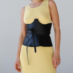 Wide Waist Belt in Black Vegan Leather -Design Wide Waist Belt - Belt for Women & Bust Emphasizing Eco-Leather Corset - Striking Silhouette