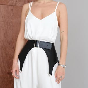 Black Vegan Leather Corset Waist Belt - Stylish Basque Design -Statement Wide Waist Belt in Black Vegan Leather - Cinch & Elevate - Gift