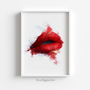 Red Lips Wall Art – Printable Bold Lipstick Poster – Fashion Digital Art Download – Modern Glam Decor for Bedroom or Office