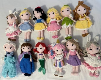Muñecas de princesas de ganchillo hechas a mano - Muñecas coleccionables de princesas de Frozen hechas a mano