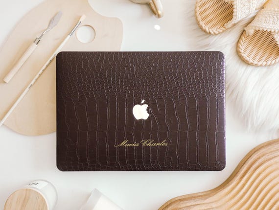 Espresso Brown Croc Leather Macbook Hard Protective Case, Laptop Cover for MacBook Pro 13 14 16 15 Air 13 15 inch, Macbook Neo Cover