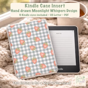 Printable Kindle Insert, Plaid Clear Case Insert, Strawberry Gingham Kindle Aesthetic, Kindle Accessory, Cute Summer Kindle Insert decor