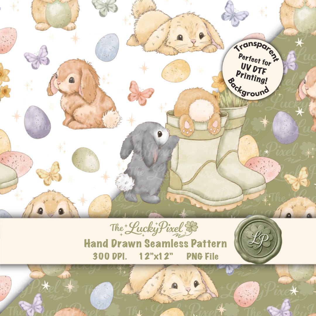 Watercolor Bunny Seamless Pattern PNG, Easter Rabbit Digital Paper ...