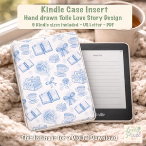 Toile de Jouy Kindle Insert. Printable clear case insert, Blue Love Story chinoiserie Kindle paperwhite colorsoft scribe oasis basic inserts