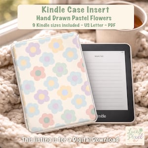 Insertion Kindle imprimable. Étui transparent pour Kindle avec fleurs pastel. Accessoire eBook téléchargeable, papier Scibe pour filles, couleur blanc, oasis de base