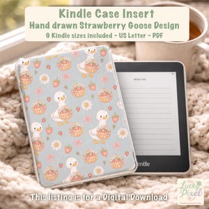 印刷可能なKindleインサート、ストロベリーグースクリアケースインサート、コテージコアKindle美学、おかしなグースKindleアクセサリー、ベーシックスクライブオアシス+