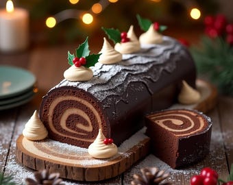 Meilleure recette de bûche de Noël traditionnelle française - Facile à télécharger - Recette de bûche de Noël française de bûche de Noël avec garniture à la ganache
