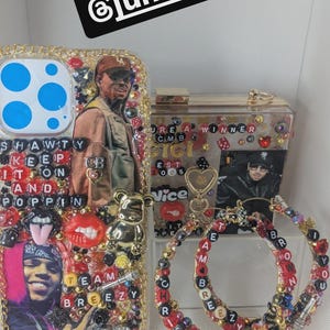 Bundle Item! Custom Chris Brown clear purse, phone case, and Breezy Bowl earrings