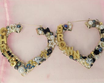 Custom Junk Earrings: Gold silver Round heart Hoops