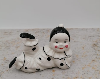 Vintage Pierrot Clown Figurines. Ceramic .Hand Painted .Collectible Decor